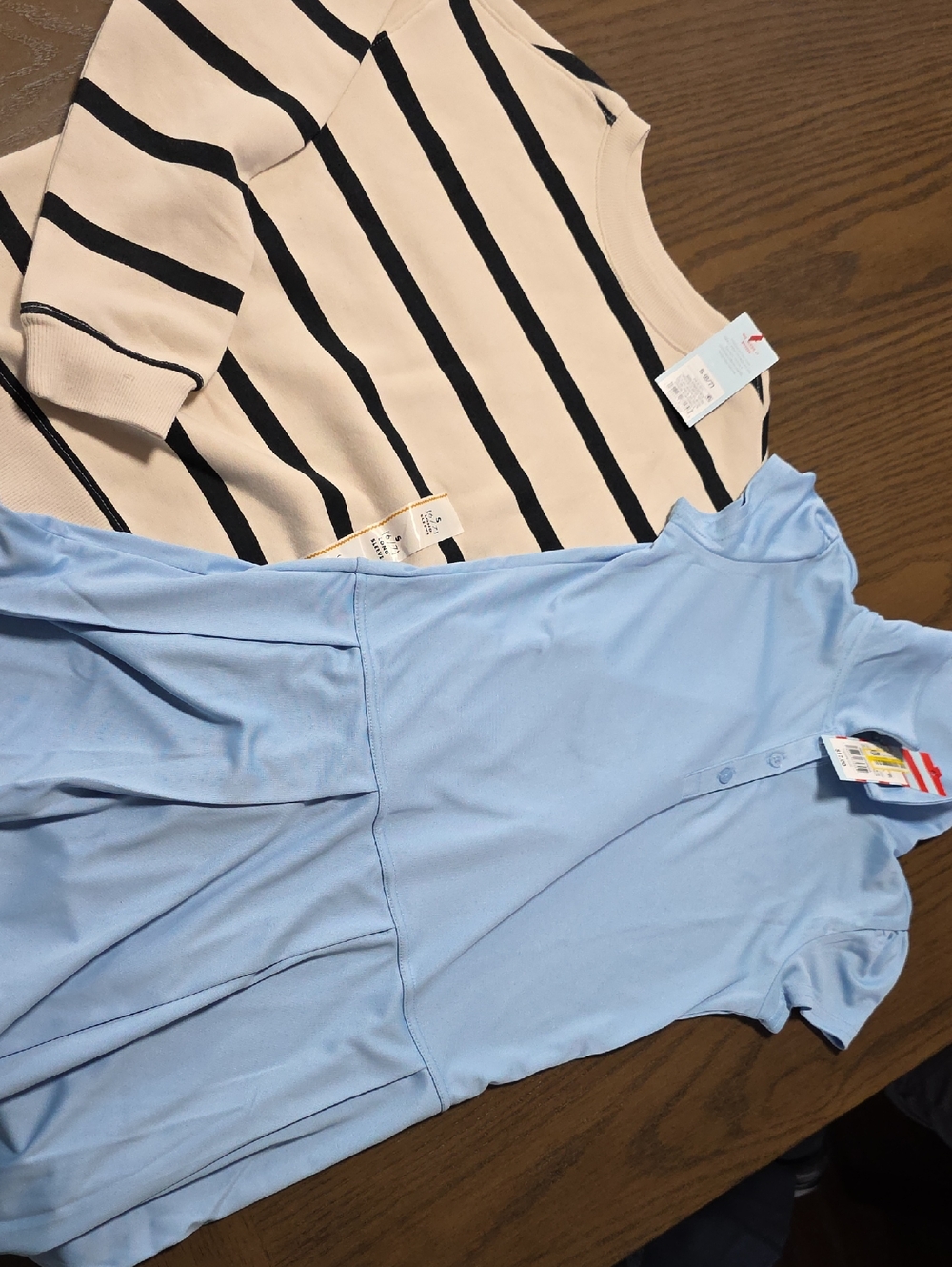 Cat & Jack Blue Polo Dress with Cream and Black Striped Top